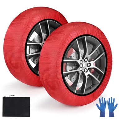 SWAWIS Calze da Neve Omologate EN 16662-1 Catene da Neve in Tessuto Calze Neve Taglia S per R13 - R18 Calze da Neve Calze Neve Auto Universali, 1 Coppia Rosso