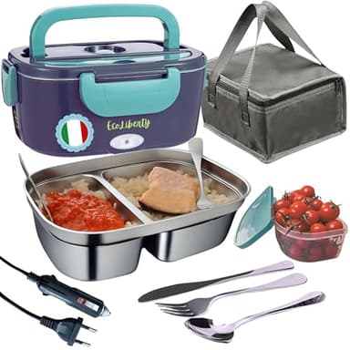 EcoLiberty Scaldavivande Elettrico Portatile 80w Porta Pranzo Riscaldabile 12/24/220v Per Auto/Camion/Ufficio/Cantieri