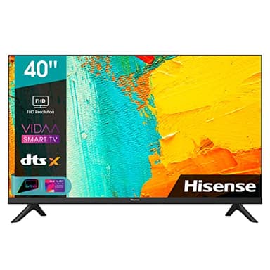 Hisense 40" LED Full HD 40A4FG, Smart TV VIDAA 4.2, Audio 2.0 14W, Controlli vocali Alexa, Tuner DVB-T2/S2 HEVC 10, lativù, Telecomando RaiPlay, Nero