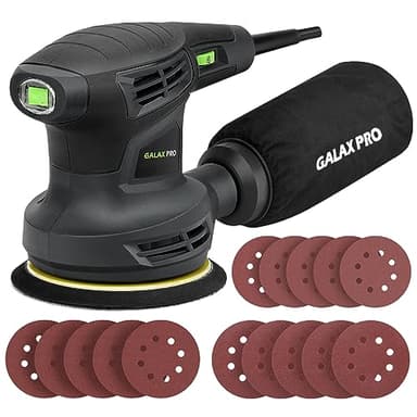 GALAX PRO Levigatrice rotonda, 280 W 6 Velocità Variabili 6000-13000 RPM Levigatrici rotoorbitali, 15 pezzi 125mm Dischi abrasivi, Polvere sistema di raccolta, ideale per DIY