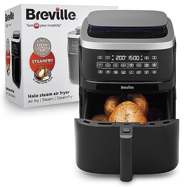 Breville Halo Friggitrice senza olio vapore - Friggitrice digitale senza olio da 7 litri con tecnologia SteamFry - 1700 W - Nero [VDF133X] - Presa UE