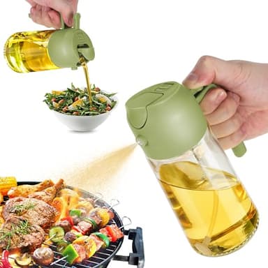 TrendPlain Spruzzino Olio per Friggitrice Aria 470ml, Dosatore Olio 2 in 1, Oliera Spray per Cucina, Insalata e Aceto, Accessori Cucina senza BPA - Verde