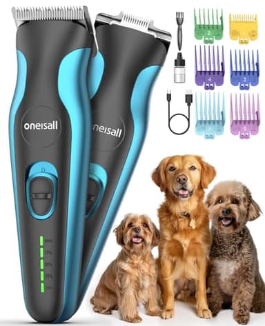oneisall Tagliacane silenzioso, tagliacapelli professionale per cani e gatti, tagliacapelli elettrico per animali domestici con motore potente da 7000RMP, adatto per peli spessi e opachi