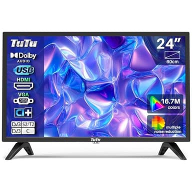 TuTu TV 24 Pollici (60 cm) LED HD Televisori Triplo Tuner (DVB-T/T2-C-S/S2) USB HDMI CI/CI+ Modalità hotel (2024)