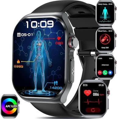 Smartwatch uomo donna,2.04"AMOLED ECG+HRV𝐆𝐥𝐢𝐜𝐞𝐦𝐢𝐚 Lipidi/Acido Urico/BMI/Sonno/telefono,frequenza cardiaca SPO2 PPG pressione temperatura Pulsante SOS,IP68 Orologio fitness tracker Android/iOS