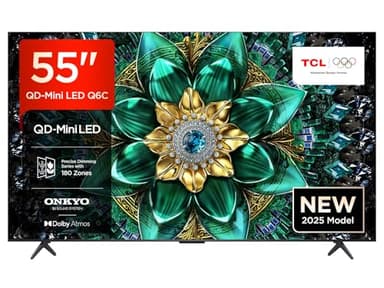 TCL 55Q6C 55" QD-Mini LED SMART TV, 4K HDR Premium 1000nits, con tecnologia Google TV (Dolby Vision IQ e Atmos, sistema audio Onkyo 2.1, Motion Clarity Pro a 144 Hz, Game Master)