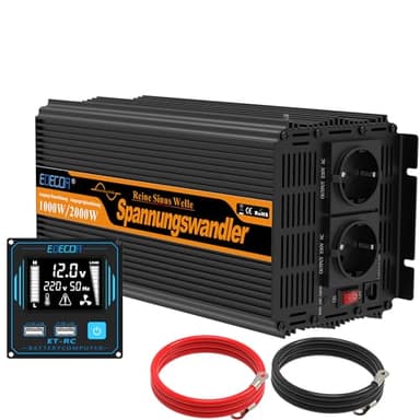 EDECOA inverter 12v 220v onda pura 1000w telecomando usb converter di potenza transformatore corriente per camper auto pannello solare (3a generazione)
