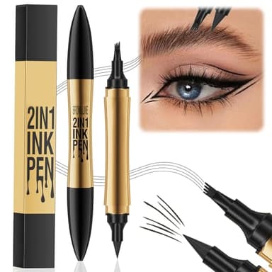 Qaestuan Microblading Matita Sopracciglia Waterproof, 3D Matita per Sopracciglia Make Up a Doppia Estremità, Crea Sopracciglia Dall'aspetto Durata Fine Naturale Senza Sforzo, Nero