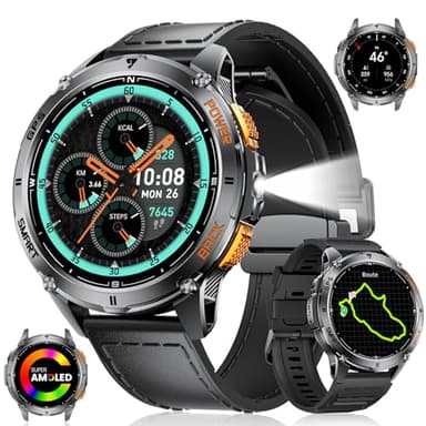 LIGE Smartwatch Uomo con GPS/Altezza/Pressione,1.43'' AMOLED Orologio Smartwatch con Torcia LED/530mAh/Chiamata,IP68 Impermeabile 180+ Modalità Sport Cardiofrequenzimetro SpO2 per Android iOS