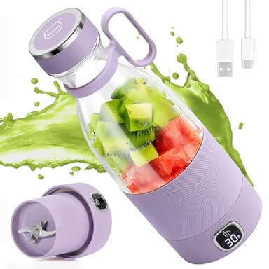 MIAOKE - Frullatore portatile a 6 lame, per succhi di frutta, frullati e frullati, mini frullatore con display a LED, ricaricabile tramite USB, batteria ricaricabile da 3000 mAh, per sport a casa,
