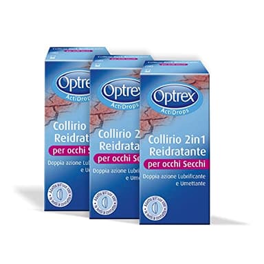 Optrex ActiDrops Collirio 2in1 Idratante per Occhi Secchi Reidratante e Umettante, Adatto all'uso con lenti a contatto, 3 Flaconi 10ml
