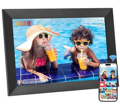 Hesmor 64GB Cornice Digitale Foto WiFi 10.1 Pollici 1280x800 Portafoto Digitale Schermo Tattile IPS LCD Frameo Cornice Foto Digitale Elettronica Rotazione Auto Condividi Foto e Video, Nero