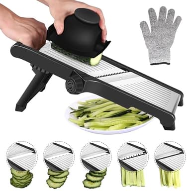 Affettatrice Mandolina per Verdure Professionale - Affetta Verdure con Guanti di Sicurezza, Fare Fette Spesse da 1 a 9 mm, Taglia Verdure Manuale, Julienne Tagliaverdure per Frutta e Verdura