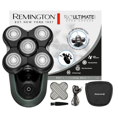 Remington Rasoio Testa Calva Uomo - Funzione Turbo Boost, Ottima velocità e Precisione - Rasoio a Testine Rotanti al litio, 5 testine di rasatura, Raccolta peli, Rifinitore, impermeabile, XR1600