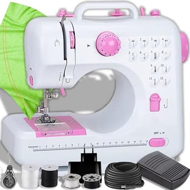 Retoo Mini macchina da cucire e luce LED per bambini e principianti 12 schemi punto Macchina da cucire elettronica professionale domestica con pedale Macchina da cucire Alimentazione elettrica