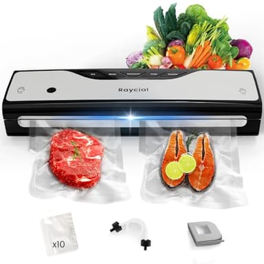 Raycial Macchina Sottovuoto Alimenti, 5 in 1 Macchina Sottovuoto, Automatica Sigillatore Sottovuoto Macchina, con 10 Sachetti Sottovuoto e Tubo e Taglierina (Gli accessori sono nella macchina)
