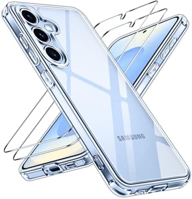 iVoler Anti Ingiallimento Chiaro Cover per Samsung Galaxy S25 5G con 2 Pezzi Pellicola Vetro Temperato, [Antiurto di Grado Militare] Custodia Trasparente Sottile Case