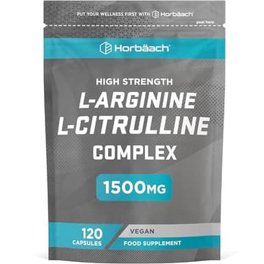 L Arginina e Citrullina 1500 mg | L Arginina 1000 mg e L Citrullina 500 mg | 120 capsule | Complesso di integratori di aminoacidi | di Horbaach