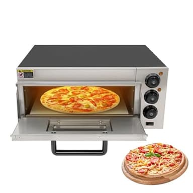 Forno per pizza elettrico, 2000 W, 220 V, 220 V, forno per pizza fino a 400 °C, forno per pizza con piastra in pietra, forno multifunzione (57 x 47,5 x 27,5 cm, nero/argento)