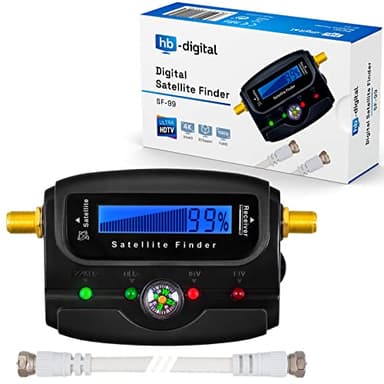 SATFINDER DIGITALE HB con LCD, bussola, suono + cavo di collegamento F + istruzioni tedesche connessioni placcate in oro per regolare l'antenna satellitare in orizzontale, verticale e 22kHz