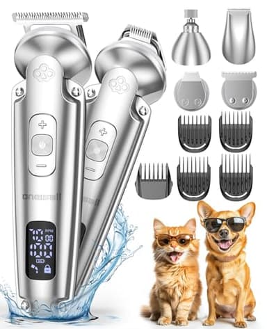 oneisall 4 in 1 Tosatrice per Cani Gatti Professionale, IPX7 Impermeabile Rasoio per Cani pelo lungo, Silenziosa Taglia peli Cane con 7000 RPM motore potente