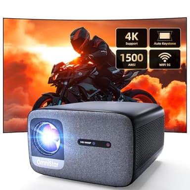 CASIRIS Omnistar Proiettore 1500 ANSI| Messa a fuoco automatica | Supporto 1080P Full HD 4K | Proiettore video Bluetooth 16:9 5G WiFi per TV Stick, Home Cinema, Ufficio, Club, Esterno (migliorato)
