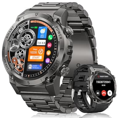 DEKELIFE Smartwatch Uomo Militare, 1.46” Orologio Smartwatch con Chiamata Bluetooth, 500mAH IP68 Impermeabile 120 modalità Sportive Cardiofrequenzimetro SpO2 e Sonno, Smartwatch per Android iOS, Nero