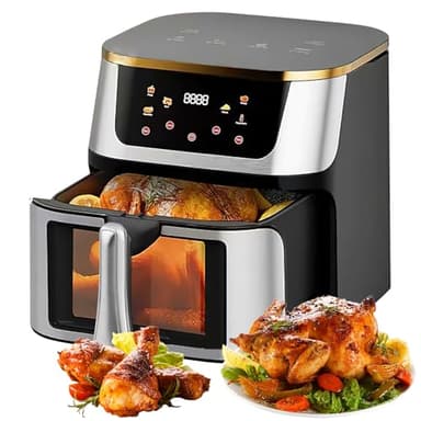 Friggitrice ad aria calda 10 l, 1500 W, mini forno con touch screen a LED, 8 funzioni, finestra visibile, friggitrice ad aria calda senza olio, friggitrice elettrica multifunzionale, friggitrice ad