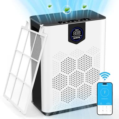Purificatore d'aria WIFI con filtro HEPA 14 lavabile, CADR 300 m³/h per appartamenti da 120 ㎡, camera fumatori, filtro dell'aria con controllo app, timer, purificatore d'aria contro muffa, polvere,