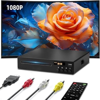 Lettore DVD integrato con connettore HDMI, lettore DVD Full HD 1080P per compatibilità con TV NTSC/PAL, connettore USB integrato, lettore DVD region-free compatibile con Smart TV/sistema audio