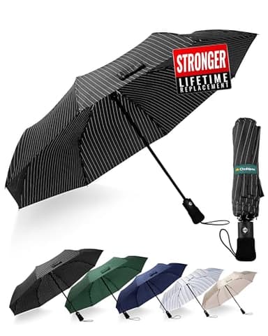 Chakipee Ombrello Pieghevole Pioggia da Viaggio Antivento - Ombrelli Portatile Motivi a Strisce per Uomo Automatico Apri Chiudi, Rivestimento in 210T Apertura 97 cm 8 ossa