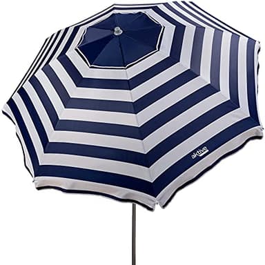 AKTIVE Ombrellone da spiaggia, 220 cm, antivento, tetto di ventilazione, asta 28-32 mm, protezione UV 50, design a righe marinari, con borsa per il trasporto inclusa, multicolore