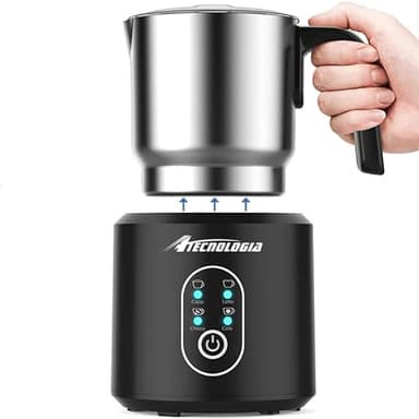 Atecnologia Montalatte elettrico automatico cappuccinatore con 4 Funzioni per latte caldo,cioccolata calda e cappuccino + tazzina Inox rimovibile 500 ml lavabile in lavastoviglie