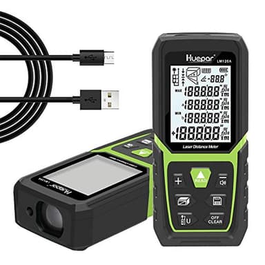 Huepar Misuratore Metro Laser Professionale 120M con Indicatore Elettronico Dell'angolo, Precisione +/- 2mm, Misurazione Della Distanza, Dell'area e del Volume, Display LCD, con Batteria Li-ion