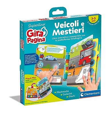 Clementoni - 16646 - Sapientino - Girapagina, Veicoli E Mestieri - Libro Educativo Ed Interattivo per Stimolare L'Interesse alla Lettura, per Bambini dai 2 Anni (Gioco in Italiano)