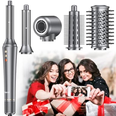 Bopcal Hair Styler 5 in 1, Phon Capelli professionale 110000 RPM, Arricciacapelli Automatico, Spazzola Asciugacapelli e Spazzola ad Aria Calda con Ionico Negativi per Ricci, Volumizzante, Lisciante