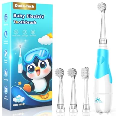 Spazzolino Elettrico Bambini 1-2-3 Anni Spazzolino Bambini 1 Anno Bambino Bimbo Neonato Neonati Con Timer Luci LED E 4 Testine Morbide (Blu)