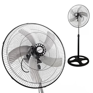 MAKA Ventilatore a Piantana Potente, Ventilatore Metallo 5 Pale, 75W, Basso Consumo, Oscillazione Orizzontale, Ventilatore da Terra Industriale Diametro 50cm, Regolabile Altezza Max 130 cm 3 Velocità