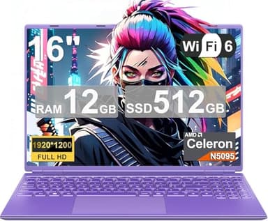 PC Portatile 16 Pollici Computer Portatile Win11 12GB 512GB 1TB SSD Espansione N5095 fino a 2.9Ghz, Notebook Laptop Ventola di Raffreddamento 5GWIFI 2K FHD Mini HDMl Membrana Tastiera Italiana-Viola