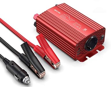 BESTEK Inverter Onda Pura 300w/ Inverter 12v a 220v da Auto per Camper con 2 Porte USB 4,2A & 1 Presa AC(Adattatore per Accendisigari, Clip per Batteria, 2 Fusibili)