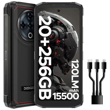 DOOGEE Fire 6 Power Rugged Smartphone 20GB RAM + 256GB ROM, 15500mAh Batteria, 120LM Torcia, 6.56" Display, Android 14 Smartphone Rugged, 18W OTG, NFC/Face ID/IP68/IP69K/50MP/GPS/GMS - Nero