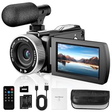 Vmotal Videocamera digitale 4K, 48MP Foto/4K 60FPS Videoregistratore, Videocamera per principianti per Vlogging YouTube, con 2 batterie/MIC/scheda SD/telecomando