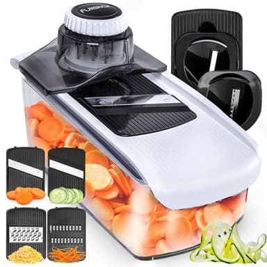 Mandolina per Verdure Affetta Verdure - Mandolina Professionale Taglia Verdure Affettatrice Manuale - Julienne Grattugia Tagliaverdure Patate Zucchine Carote Cipolle Formaggio (6-in-1 Bianco)