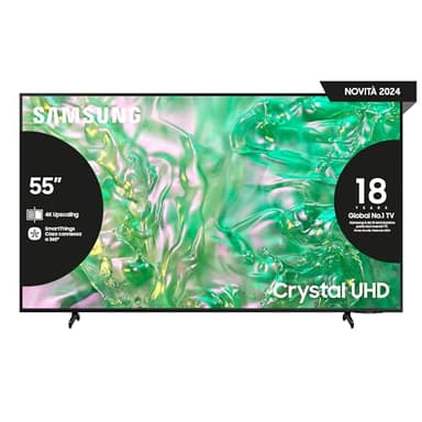 Samsung Smart TV 55" UE55DU8070UXZT, Crystal UHD 4K, 4K Upscaling, Airslim Design, DVBT-2, Q-Symphony & Adaptive Sound, Integrato con Bixby, comp con Alexa e Google Assistant, Black 2024