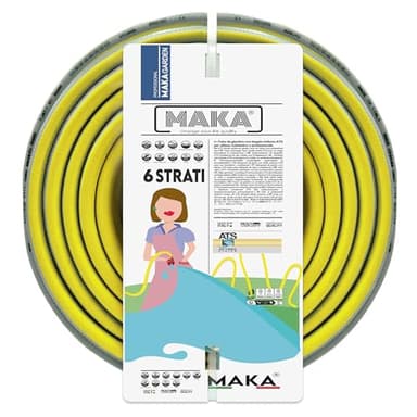 MAKA Tubo Acqua Giardino 1/2 Pollice 50 Metri 6 Strati 12.5mm Pressione 40 Bar Flessibile con Doppio Rinforzo Tessile Retinato Magliato Antitorsione Resiste a Caldo Gelo UV 4 Stagioni Riciclabile (50)