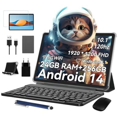 BESTTAB A20 Tablet con Tastiera, Android 14 Tablet in Offerta, 24GB RAM+256GB ROM(2TB TF), Tablet 10 Pollici 1920 * 1200 FHD Display, Octa Core,5000mAh, Widevine L1, 5G WiFi,GPS - Nero