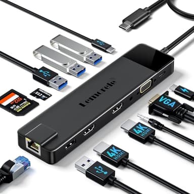(Lemorele Aggiornata) 3*Display Docking Station USB C Hub 2 Hdmi 4K, Gigabit Ethernet, 4*USB-A, USB-C, PD100w, SD TF, VGA, Audio 3.5mm, 1000M Rj45 Lan Dock Dual Monitor Multiporta Adattatore MacBook