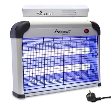 ASPECTEK Potente Insetticida Elettrico per Interni con Attrazione Ultravioletta Viola- Efficiente Controllo degli Insetti, Lampada Antizanzare, Trappola Zanzare (con 2 lampadine di Ricambio)