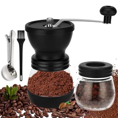 Royouzi Macina Caffè Manuale Maniglia In Acciaio Inossidabile Macinacaffè Manuale Viene Fornito Con Due Barattoli di Vetro Spazzola Per la Pulizia Ottimo per Caffè Espresso, Caffè a Goccia e Versato