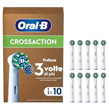 Oral-B Cross Action Testine Spazzolino Elettrico, Confezione da 10 Testine di Ricambio, Setole Angolate che si Adattano a ogni Dente per una Pulizia Profonda, Adatto alla Buca delle Lettere